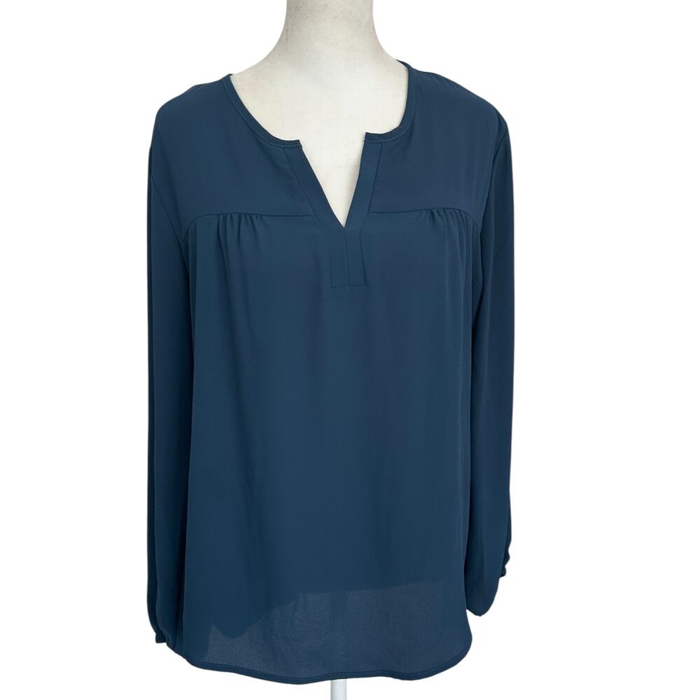 Veronica M. Dark Blue V-Neck Tunic Top Blouse Womens Size Small